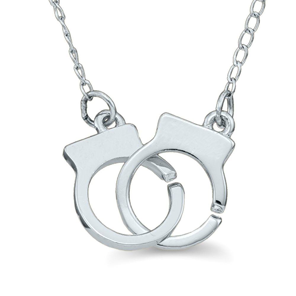 Couple's Engravable Interlocking Handcuffs Necklace (2 Names)